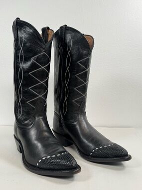 Tony Lama Emilia Women’s Western Boots Size 8 B Cognac With Lizard Tips USA Made